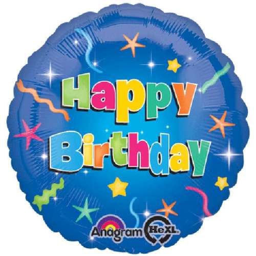 Happy Birthday with Stars Foil Balloon - Click Image to Close